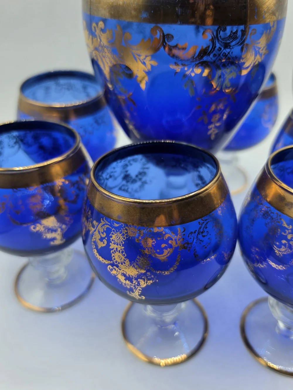 Vintage Italian Cobalt Blue & Gold Decanter Set – 7 Pc